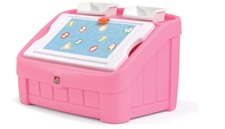 Caja de juguetes 2 en 1 tapa de arte contenedor de juguetes de plástico rosa niños niños papelera de juego almacenamiento