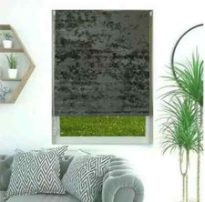 Image of Charcoal Silver Crushed Velvet Roller Blind Drop 160cm Soft Touch Window Blinds