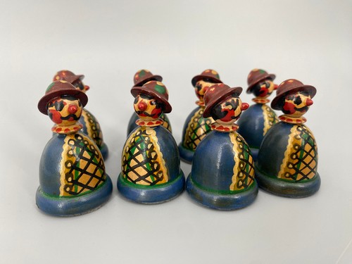 * ANCIENNES FIGURINES D'ÉCHECS LOT ARZGEBIRGE PEINTES À LA MAIN ROUGE BLEU - Photo 12/17