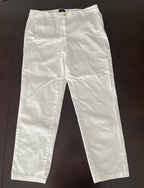 Talbots Relaxed Chino Pants Womens 8 White Cotton Stretch  Zip Fly Regular Fit
