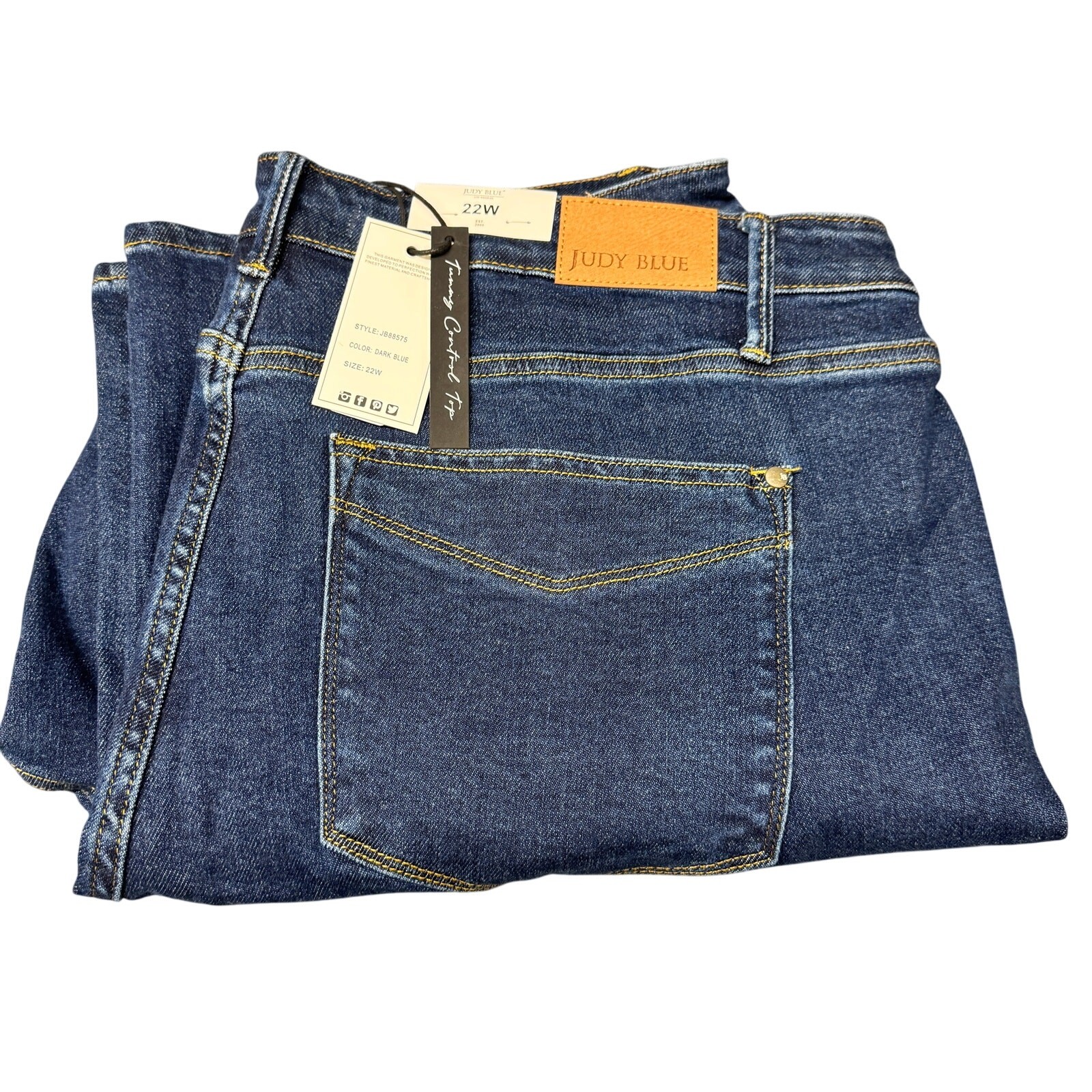 Judy Blue Jeans Womens 22W High Waist Straight Tummy Control Blue Denim NEW