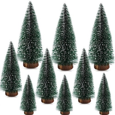 9 Stück Mini Tannenbaum Set - Grüne Tannenbäume Mit Schneeeffekt, Künstlich Min