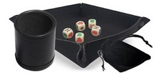 16mm Poker Dice Ivory Rounded Corners w/Pouch  Dice Rolling Tray  Dice Cup