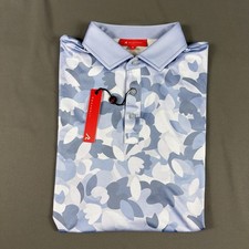 Redvanly Golf Shirt Polo Sleeve Logo Fluers Print Medium Blue Lavender MSRP 110