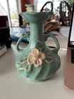 Vintage Weller Green Dogwood Double Handled Pottery Vase 1930s - 1940s 6"