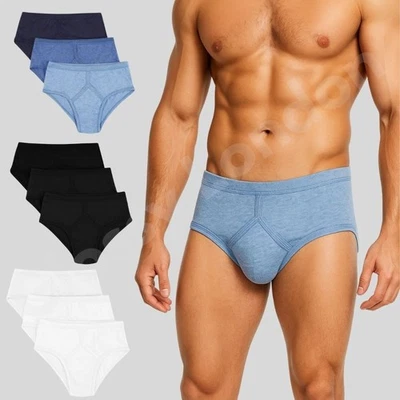 GLOSSY LONDON 12 Pairs 6 , 3 Men's Y-Fronts Underpants, 100% Pure Cotton Underwear, S L XL 5XL