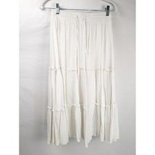 Boho Tiered Peasant Skirt Size M White Fairy Cottagecore Prairie Stretch Elastic