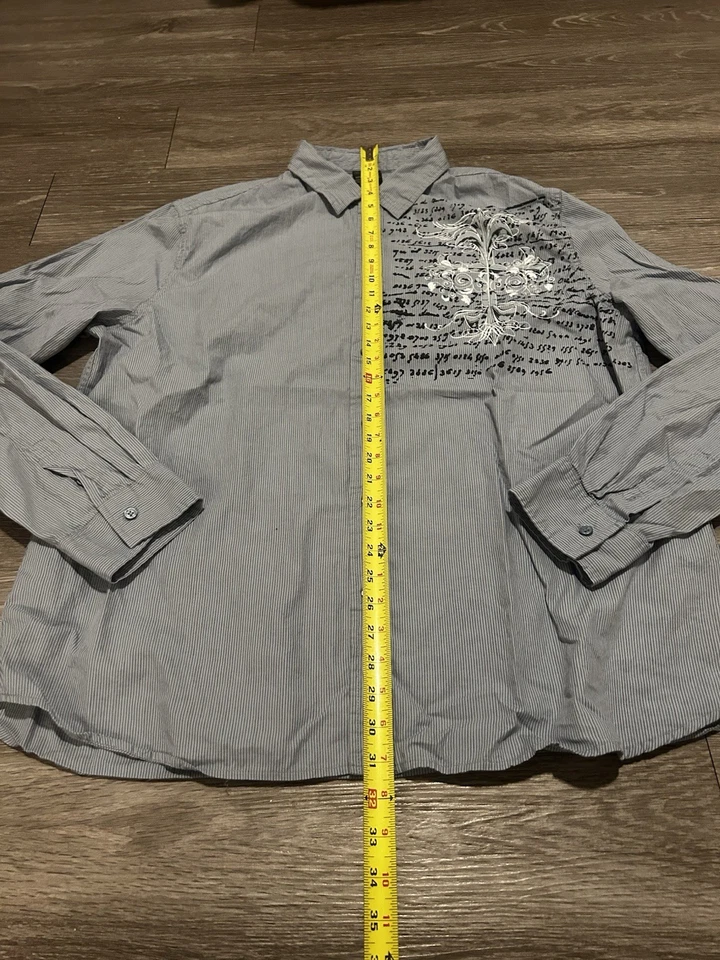 Винтажная элитная рубашка MMA для взрослых XXL серая на пуговицах гранж с длинным рукавом байкерская Y2K мужская - Изображение 4 из 4