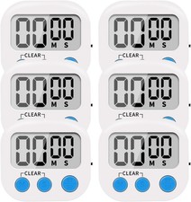 6 Pack Small Digital Kitchen Timer Magnetic Back ON/Off Switch White