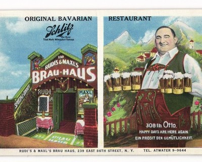 New York City Rudi's Maxl's Brau Haus 86th St Otto Schlitz Beer Bavarian Linen