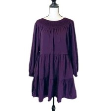 Old Navy Boho Peasant Purple Tiered Smocked Swing Long Sleeve Mini Dress S 