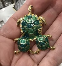 Turtle Pin Brooch Gold Green Enamel Coastal Sea Life Fashion Jewelry NEW