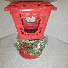 Vtg MCM Jasco Christmas Lamplighter votive candle holder red plastic lantern