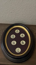 Vintage M.I. Hummel Miniature Plate Set 1971–1976 Framed Made in Italy Oval Wood
