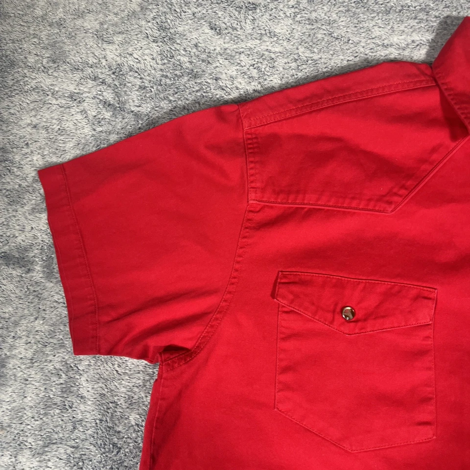 Camisa Vaquera DE COLECCIÓN Perla Abotonada Para Hombre M Roja SS Bolsillos con Solapa Logo Foto 3 de 4
