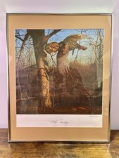 Signed Wild Turkey Poster Print By Ken Davies 1970s Austin Nichols 20x 16” Art