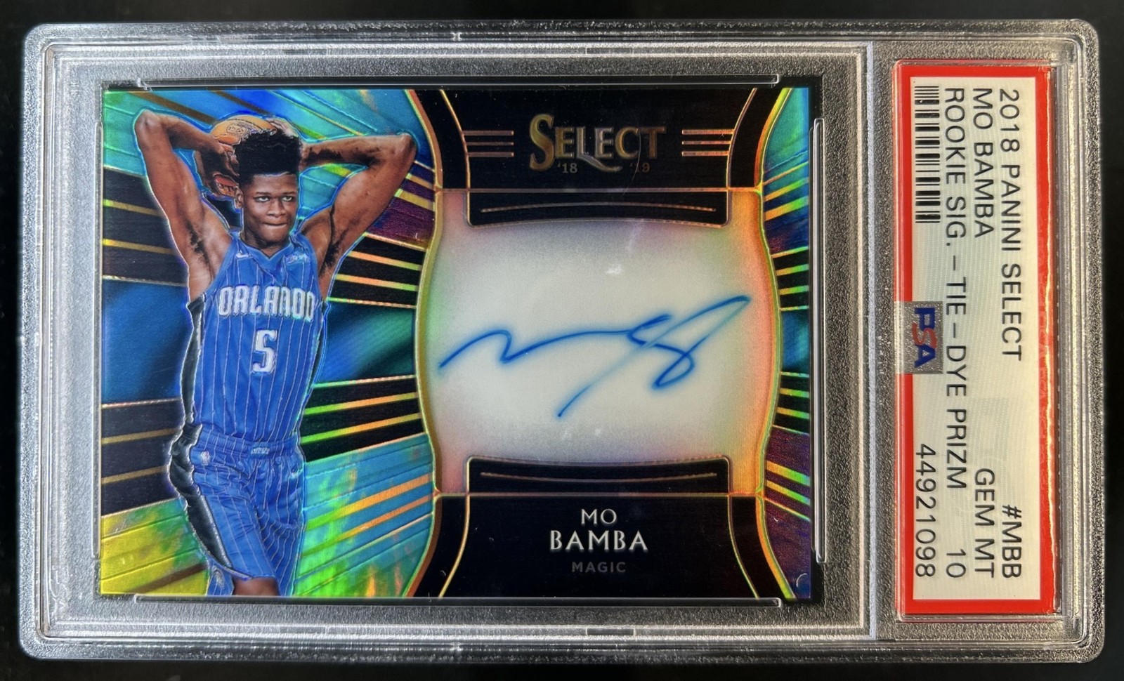2018-19 Panini Select Mo Bamba Rookie Tie Dye Prizm RC Auto #/25 Magic PSA 10