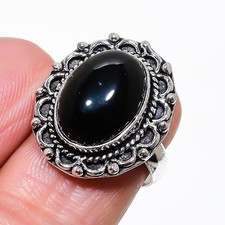 Black Onyx Gemstone Handmade 925 Sterling Silver Jewelry Ring Size 6 V228