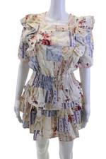 Love Shack Fancy Womens Floral Square Neck Mini Sundress Multi-Color Size S