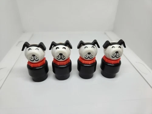 Vintage Fisher Price little people lot/4 plastic Lucky black dog dogs red collar
