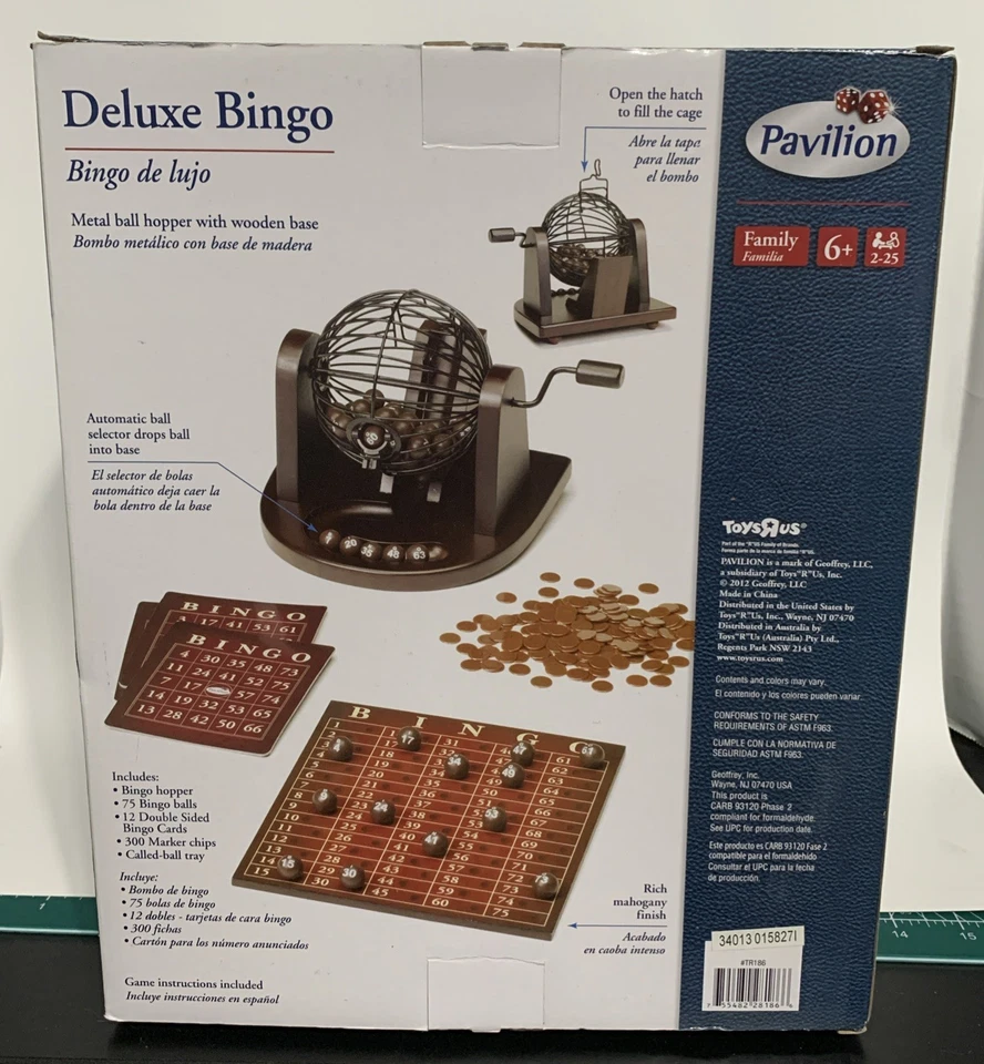 Pavilion Games Deluxe Wooden Bingo Metal Ball Hopper Cards Chips Mahogany Finish - Image 2 of 4
