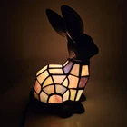 Vintage Tiffany Style Stained Glass Rabbit Accent Lamp | Bunny Night Light Boho