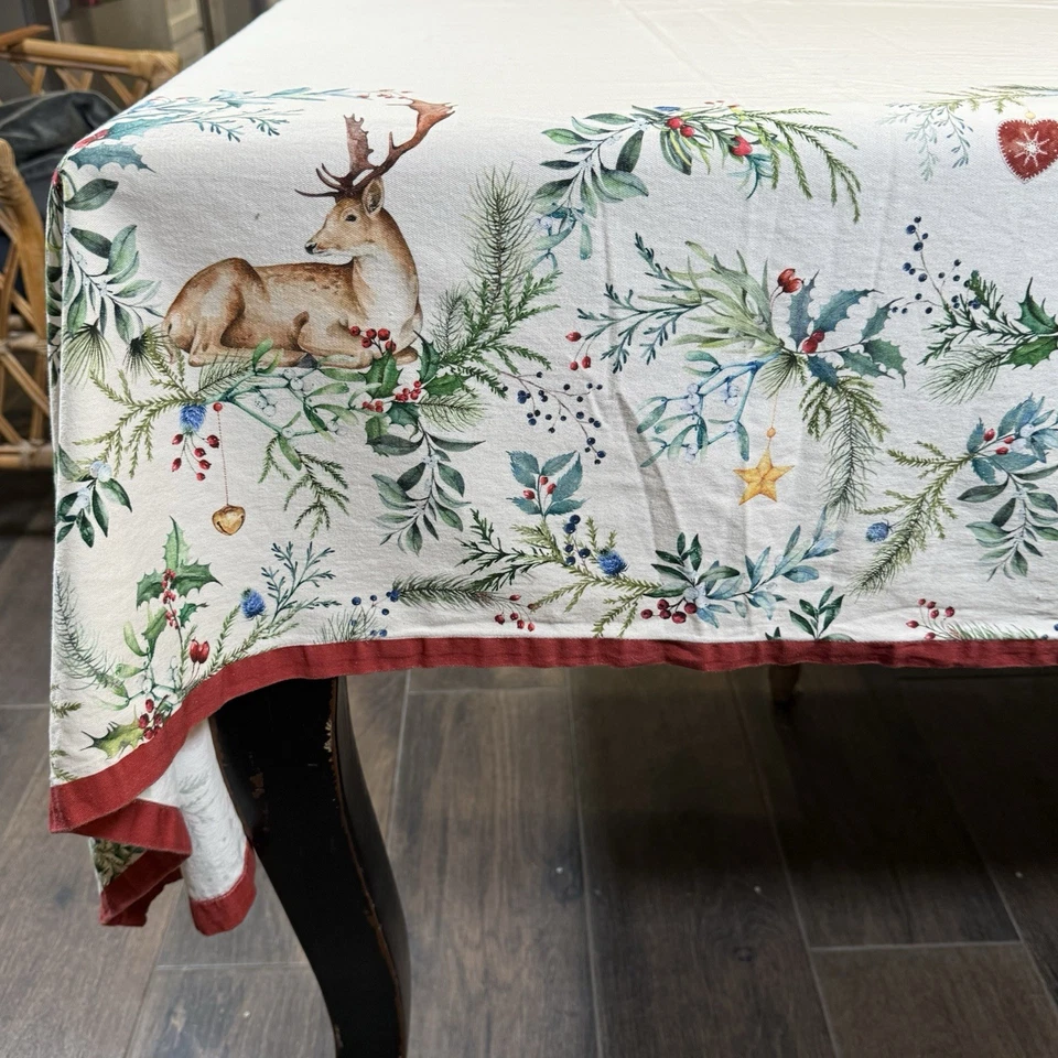 MAISON D' HERMINE Christmas Tablecloth Holly Time Birds Deer Mistletoe 60 X 120 - Image 3 of 4