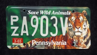 PENNSYLVANIA   Save Wild Animals   USA Auto Kennzeichen   Original   PZA903V