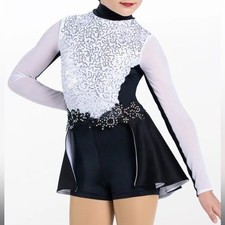 Weissman Black  White Long Sleeve Dance Costume Biketard NEW Size Adult Small