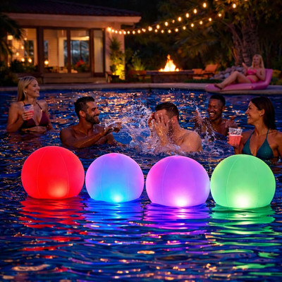 Adult Dual LED Beach Ball 4 Pack Glow in the Dark Balls Pool Light up Party