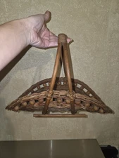 Vintage Wicker Woven Beaded Flower/ Gathering Basket Brown w/ Feet