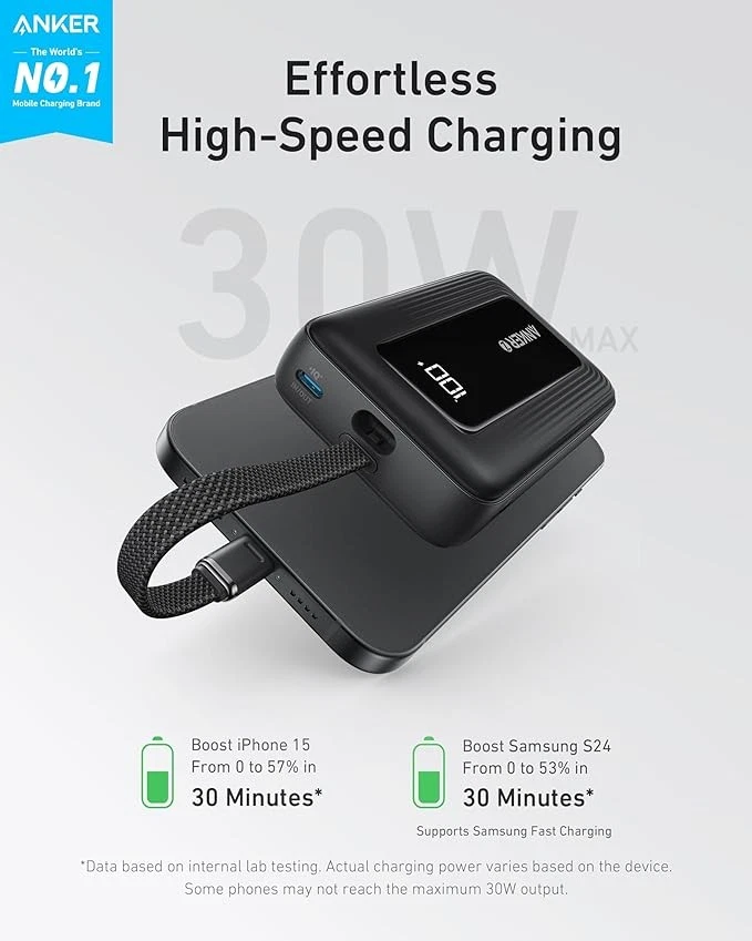 ANKER POWER BANK (20.000 MAH, CABLE USB-C INCORPORADO) - NEGRO Foto 2 de 3