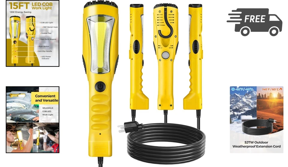 LED Work Light Handheld Garage Workshop Car Repair Light 2000LM 15FT - Image 2 of 4