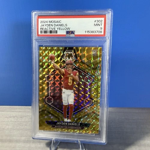 2024 Jayden Daniels Rookie!!! # 302 Reactive Yellow Mosaic Prizm PSA 9!!!