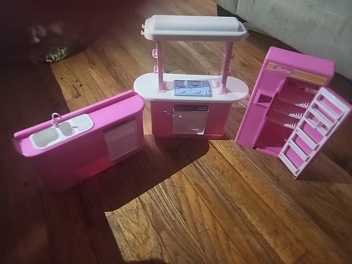 1990 Arco Mattel Barbie Kitchen Set Sink Dishwasher Stove Refrigerator Vtg