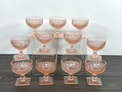 Vtg. Anchor Hocking Miss America, 11 Champagne/Tall Sherbet Pink Depression Glas