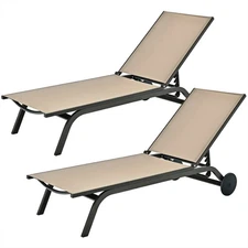 Goplus 2PCS Patio Lounge Chair Chaise Recliner Aluminum Fabric Adjustable Brown