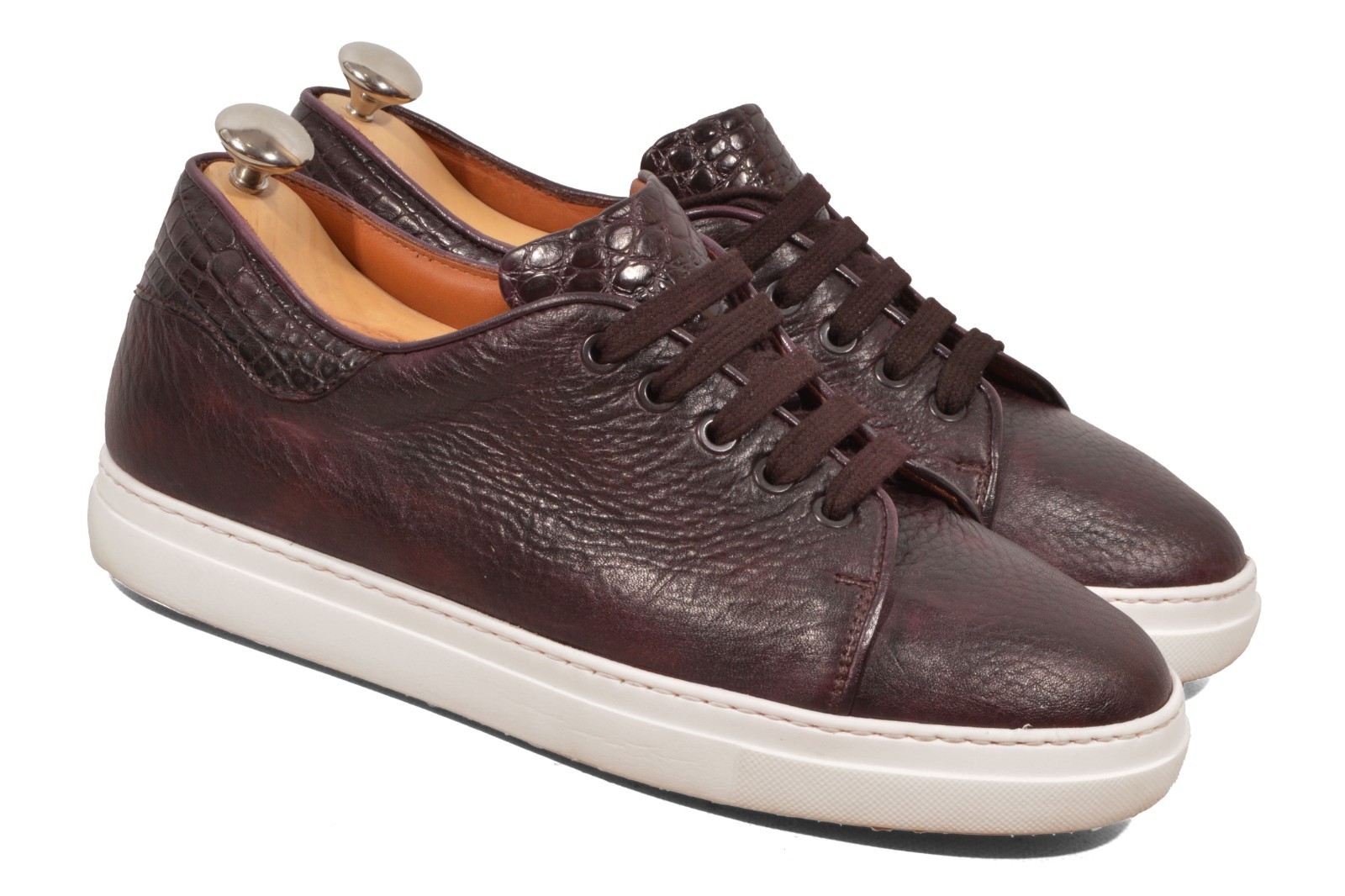 FREE US TARIFF- 1100$ BONTONI Burgundy CROCODILE sneakers zilli UK6/US7 shoes