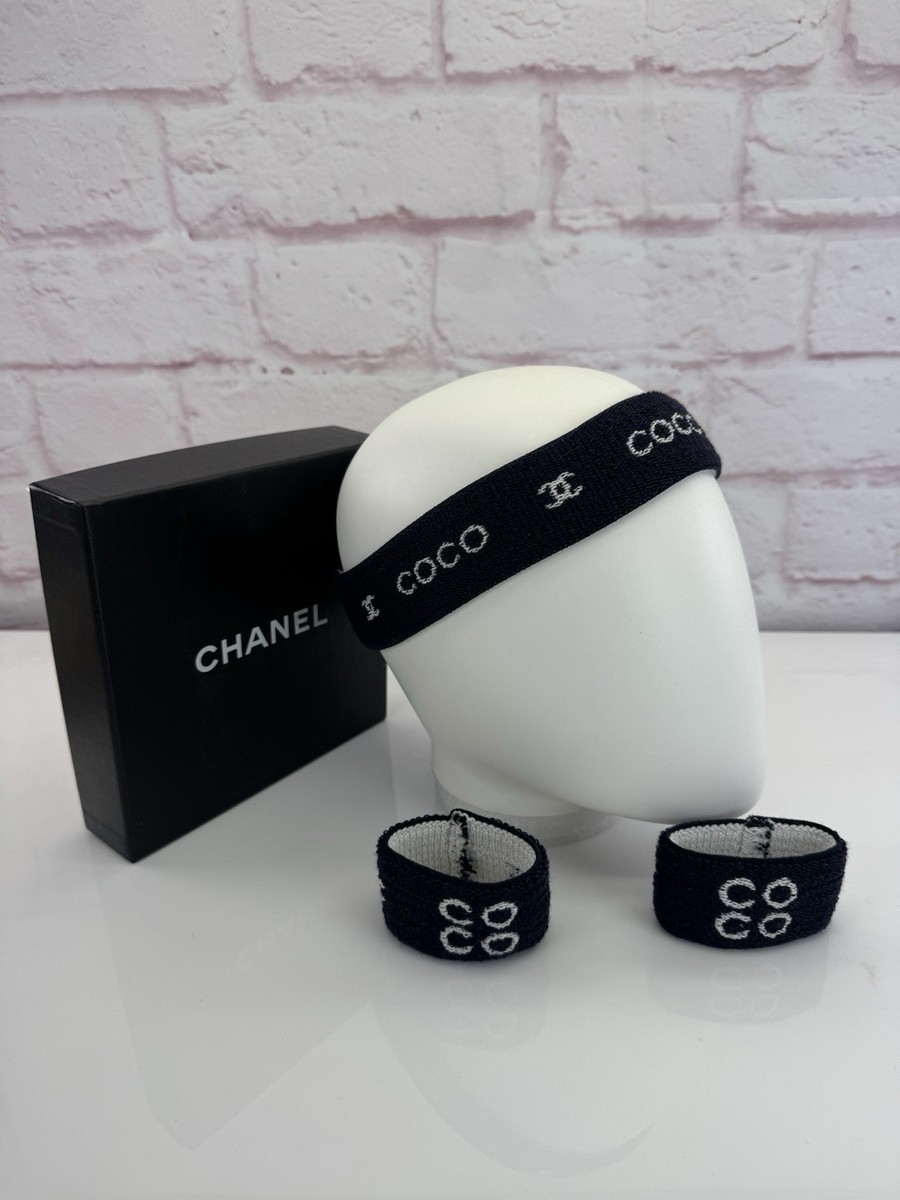 Chanel Sport Line Terry Cloth Navy and White CC Headband and