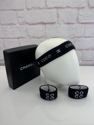 Chanel Sport Line Terry Cloth Navy and White CC Headband and