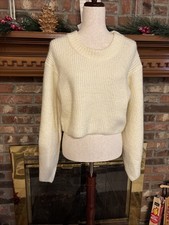 Urban Outfitters Cream Ribbed Cropped Crewneck Sweater Size Small