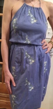 VINTAGE Y2K Express Periwinkle Blue Floral Embroidered Halter Dress Size 13/14
