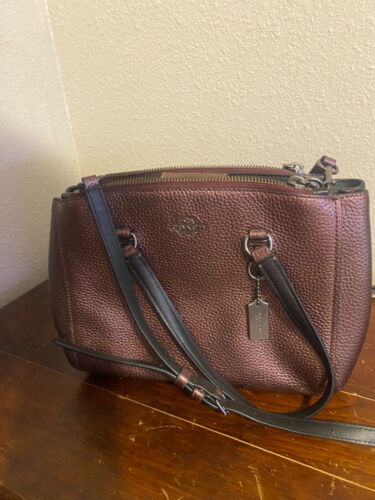 Coach Stanton Carryall 26 in Pebble Leather Metallic Burgundy 36877 - Picture 8 of 20