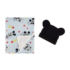 Disney Mickey Mouse Soft Baby Blanket w/ Matching Infant Hat, 30x40 In. GS71876