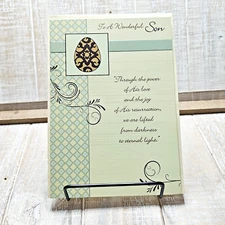 Designer Greetings Easter Card For Son Green Beige Egg Silver Ornate