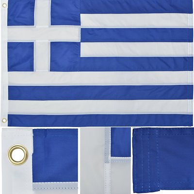 3x5 Embroidered Greece Greek Country Premium 220D Nylon Flag 3'x5' Clips