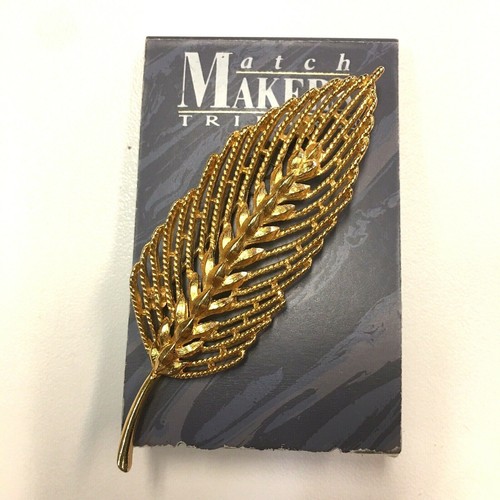 Match Makers Trifari Feather Wheat Pin Brooch Goldtone Signed Vintage 1980’s New - Foto 3 di 4