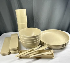 16 Pc Wheat Straw Dinnerware Set Beige Unbreakable Microwave/Dishwasher Safe Box