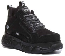 Scarpe da ginnastica vegane Buffalo Cld Chai donna stringate suola grossa nere taglia UK 3 - 8