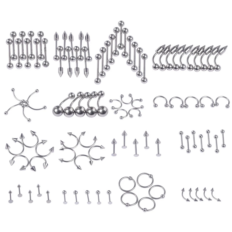 Lote a granel de 7-105 piezas piercing corporal cejas joyería vientre lengua barra anillos 14G 16G Foto 4 de 4